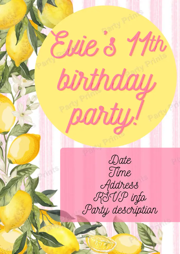 Sweet Citrus invitation — fresh lemons and citrus brights